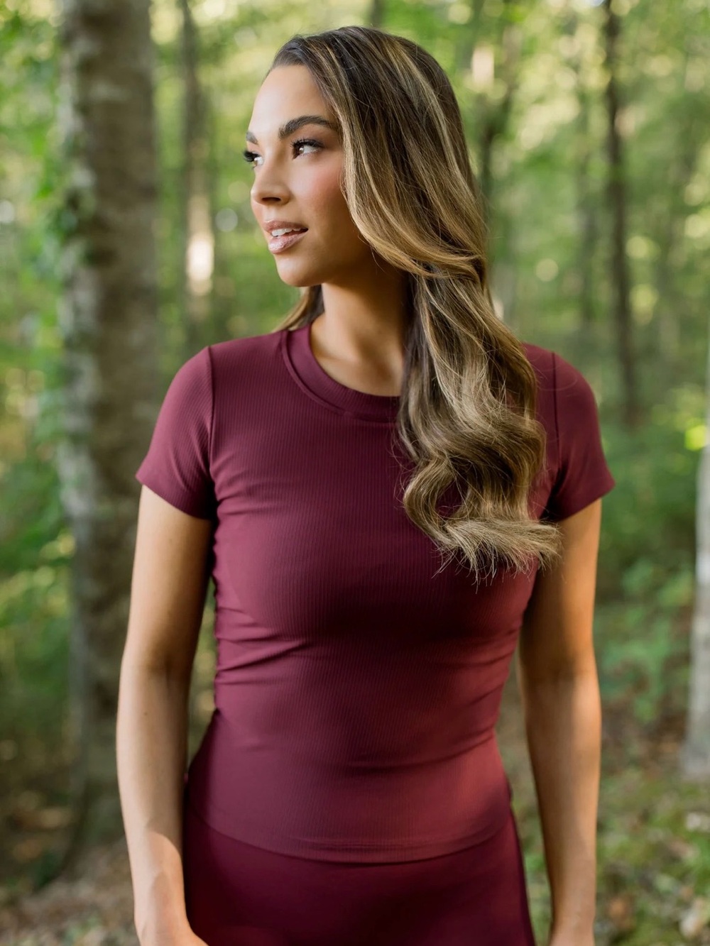 Salt Project Ribbed All in One Cinched Baby Tee in Burgundy